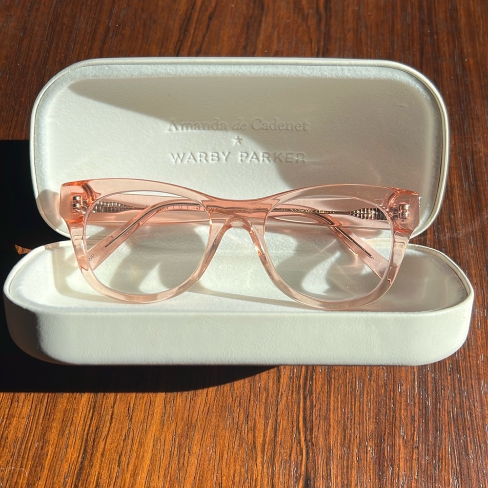 Amanda de Cadenet x Warby Parker pink frames